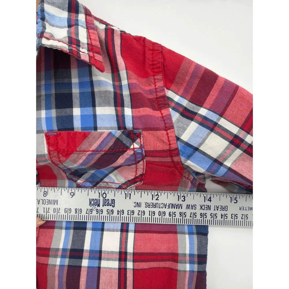 Patriotic Boys 6 Red White Blue Plaid Long Sleeve Button Down Shirt Flag‎ Colors